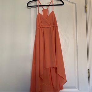 Coral High-Low Strappy Dress w/ lining